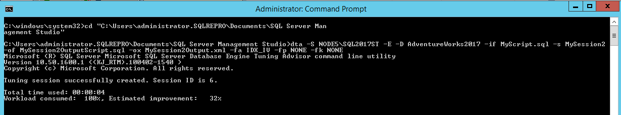 Screenshot of using CMD with DTA.