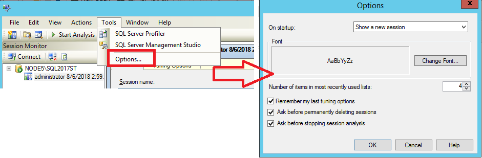 Screenshot of DTA Options.