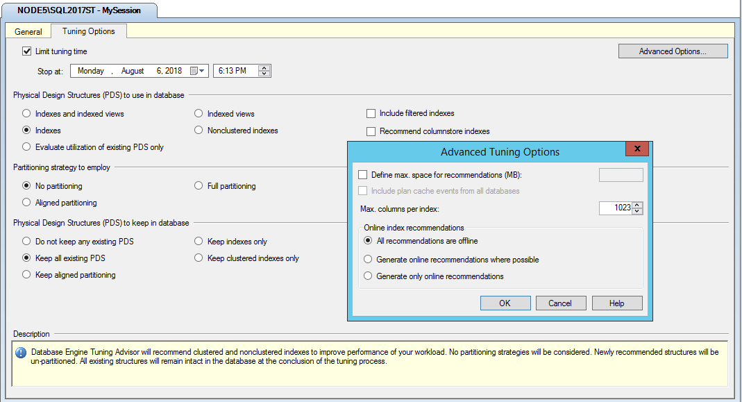 Screenshot of DTA tuning options.