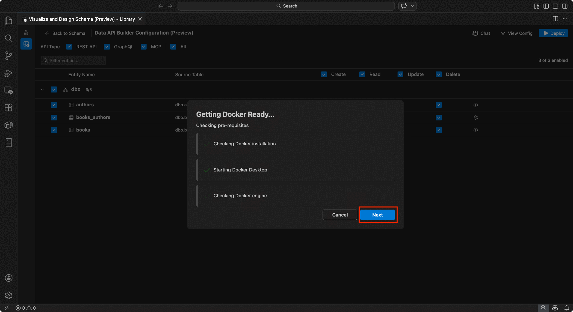 Screenshot of the Docker prerequisite checks completed successfully.