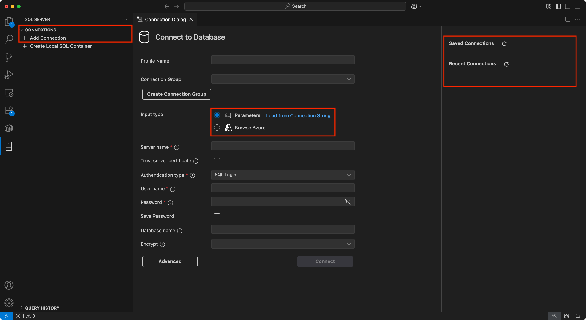 Screenshot of the connection dialog feature.