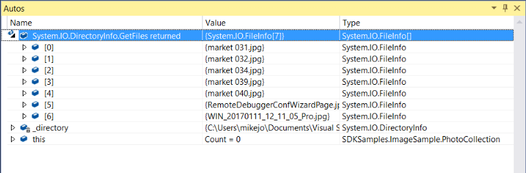 Screenshot showing how to look at the Autos window.