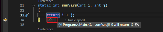 Screenshot showing the return values of method calls.