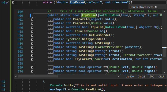 Screenshot showing a Peek Definition window in Visual Studio 2022.