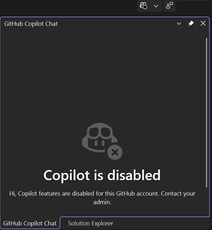 Screenshot that shows the Copilot is disabled message.