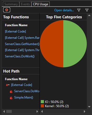 Diagnostic Tools CPU Usage Diagnostic Tools CPU Usage view